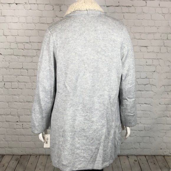 Only Size 1X Left! Style & Co Gray Heather Sherpa Cardigan Plus Size - Picture 3 of 6